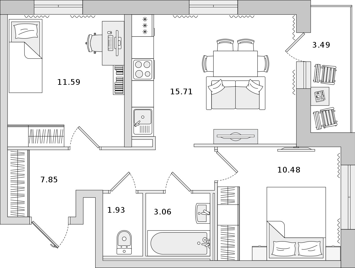 2-комнатная квартира 50.62 м², 18/22 эт., ЖК «Город Первых»